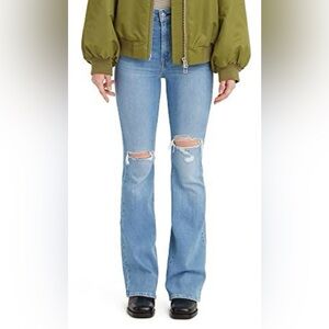 Levi’s 726 light wash high rise distressed flare jeans